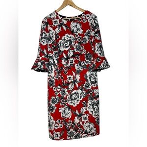 Shelby & Palmer Red, White and Black Floral Bell Round Neck Sheath Dress size 12